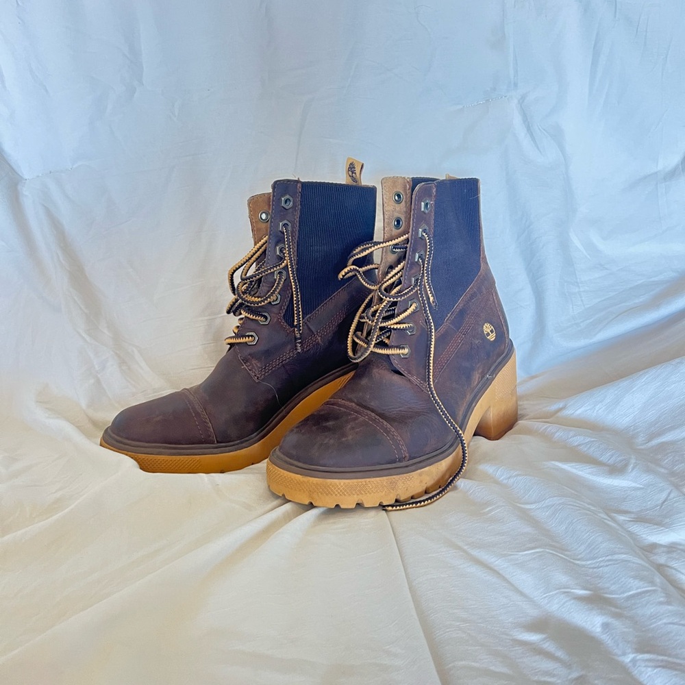 Brown and Tan Lace-Up Boots